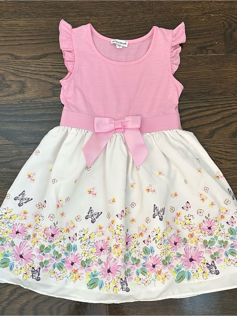 Max & Daisy Girls' Pink Bow-Front Floral Skirt Dress Size 6